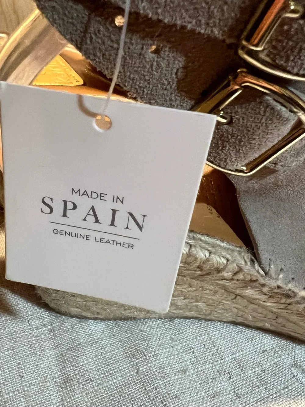 Kanna Sz 6.5 Tan Suede Espadrille Buckle Strap Wedge Sandals Made in Spain NEW